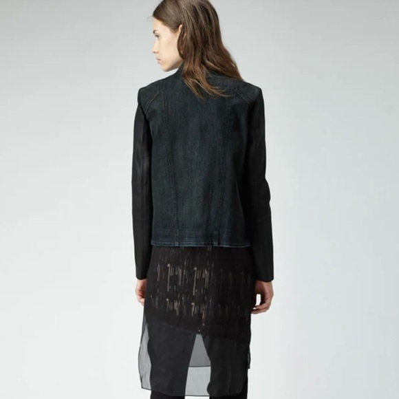 HELMUT HELMUT LANG Funnel Neck Denim Jacket in a dark wash | size small - Picture 3 of 14